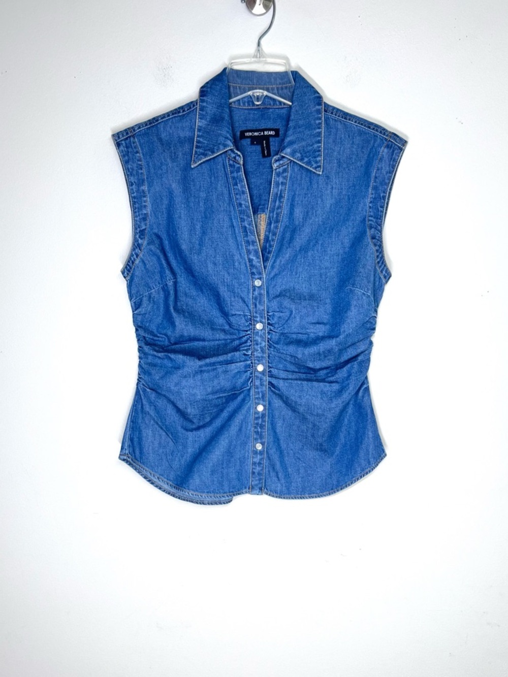 EUC Veronica Beard Sleeveless Denim Button-Down Shirt in Blue - Picture 3 of 8